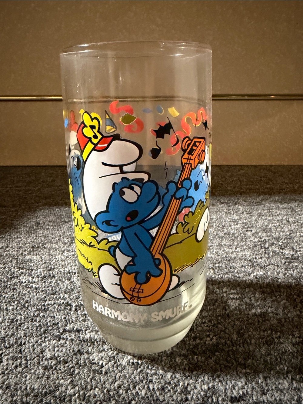 McDonald's Clear Glass Smurf Cup with Vintage 1983